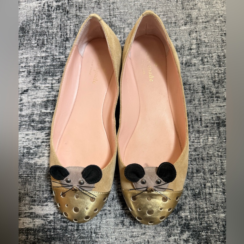 Kate Spade Tan and Gold Mouse Flats